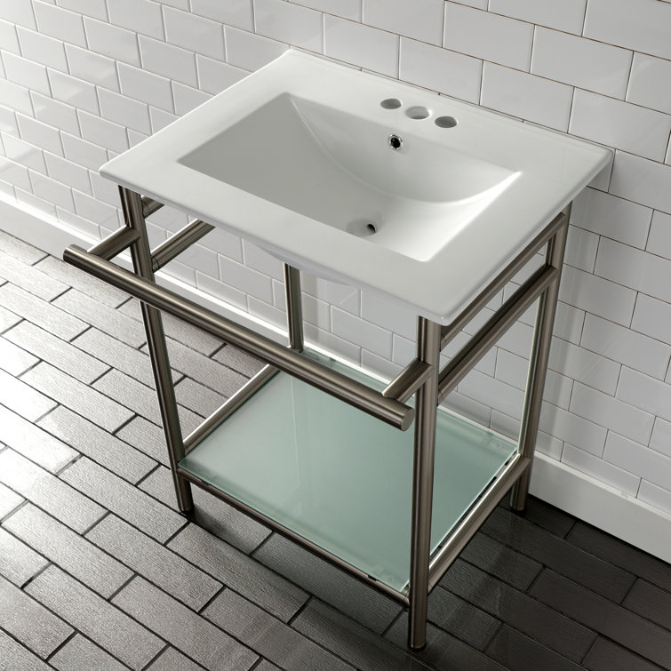 Kingston Brass Ceramic Rectangular Console Bathroom Sink with Overflow